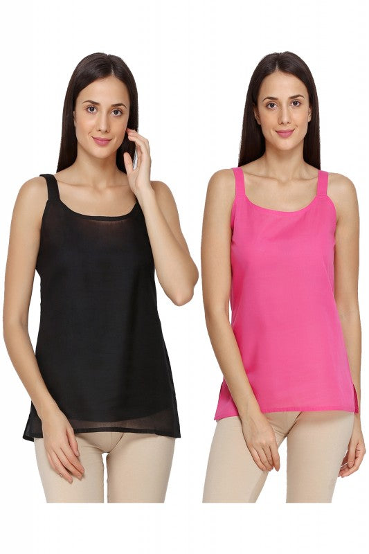 Ada Dark Pink and Black Cotton Short Slips Combo of 2  A313329.