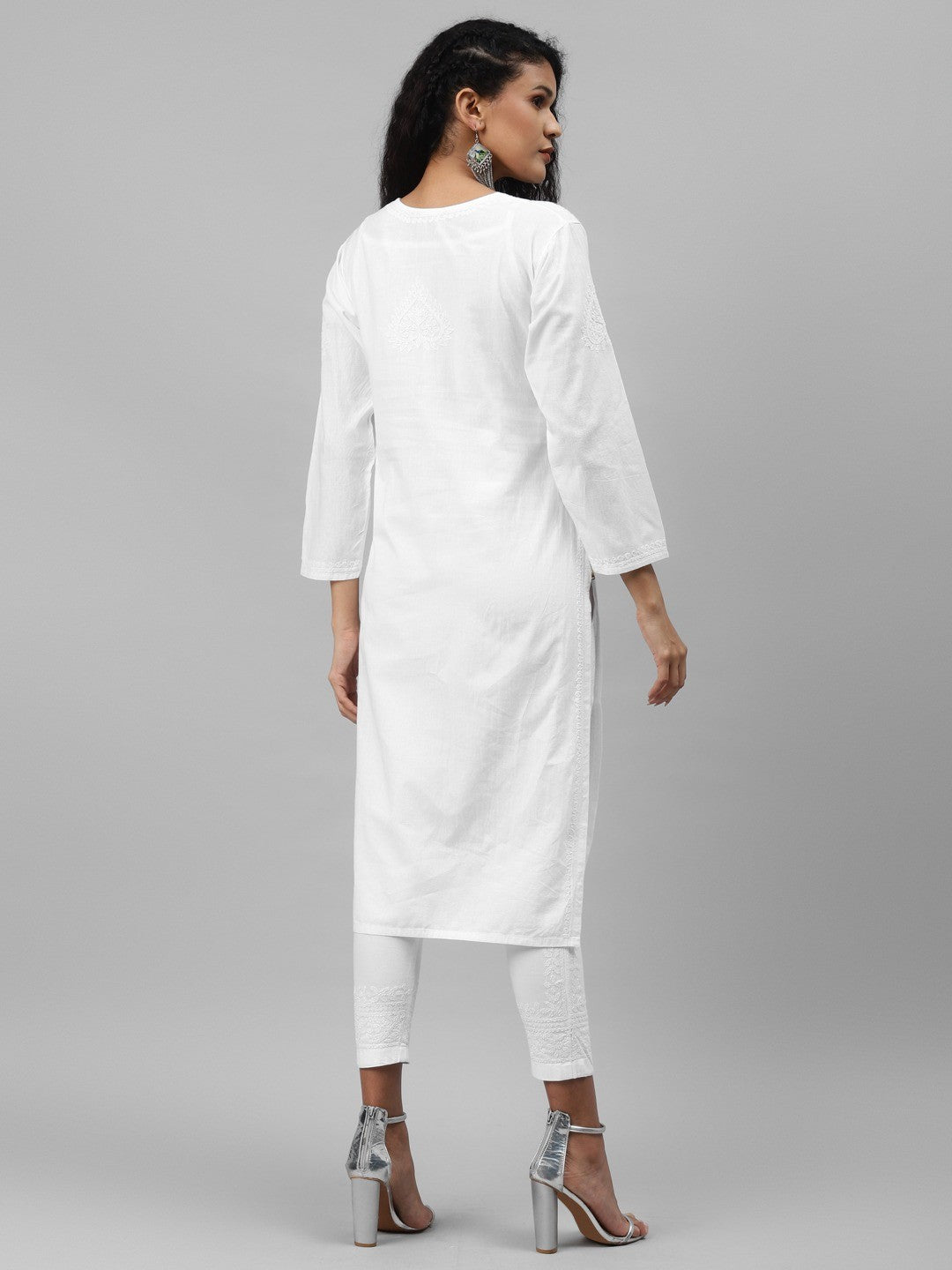 Ada Hand Embroidered White Cotton Lucknowi Chikankari Kurta Set A811199