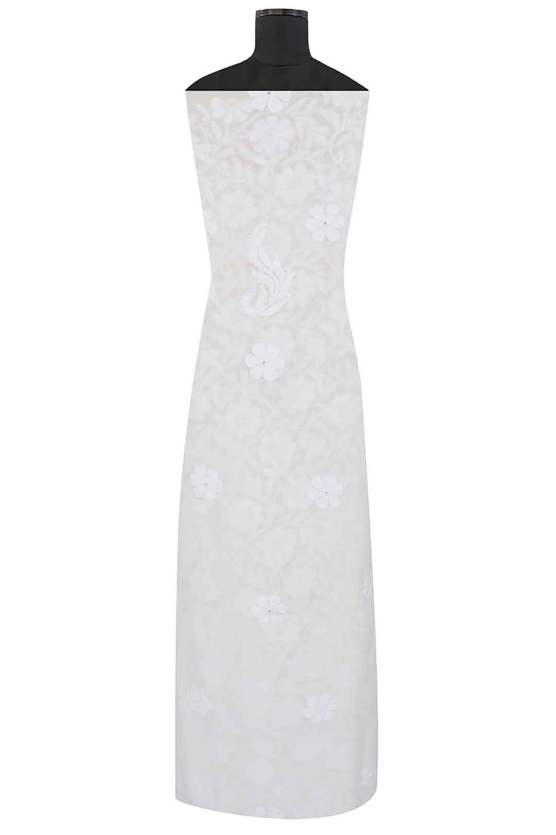 Ada Hand Embroidered White Pure Georgette Lucknowi Chikankari Unstitched Kurta Piece 01A160576
