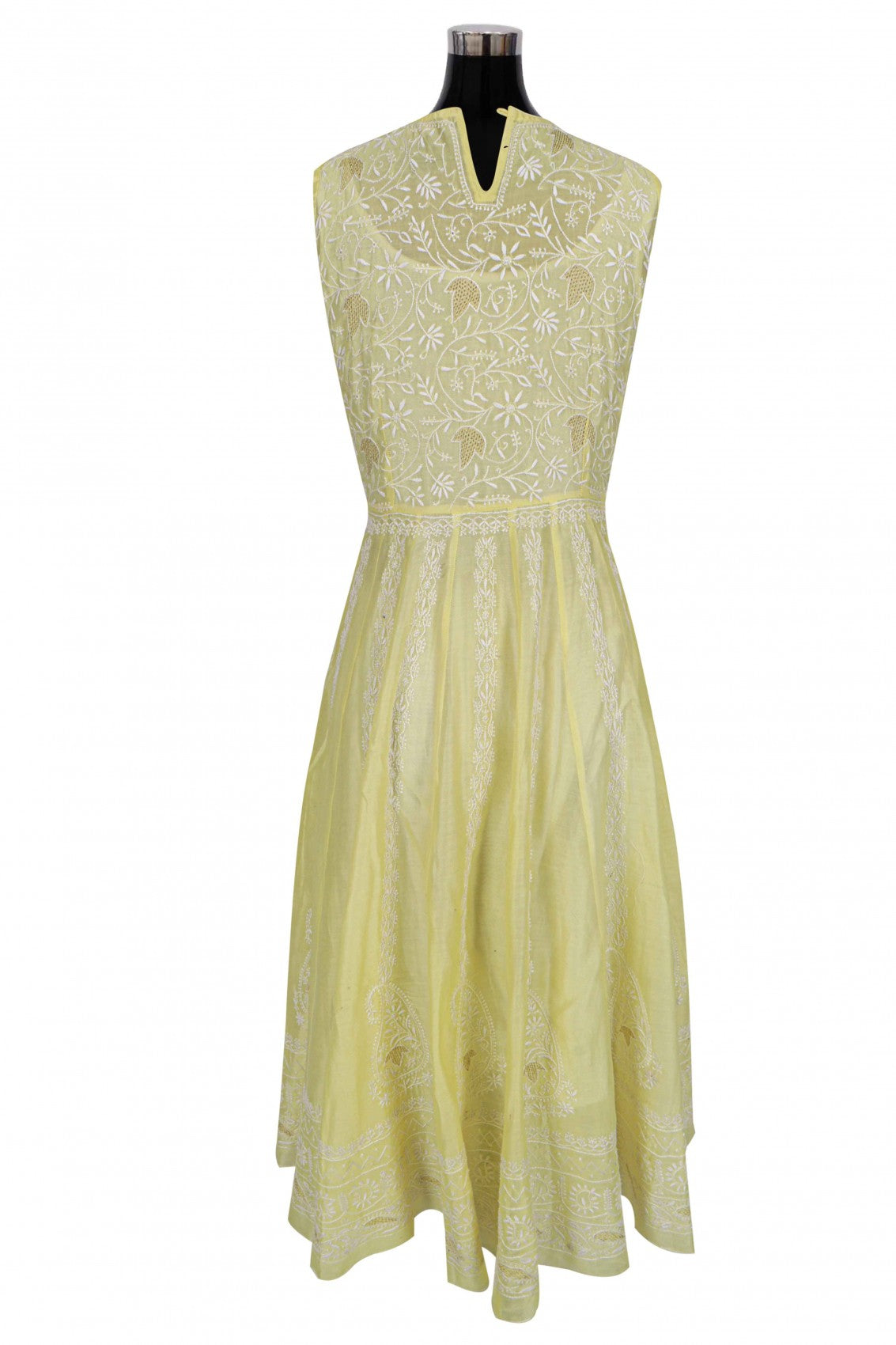 Ada Hand Embroidered Lemon Chanderi Lucknowi Chikankari Semi-Stitched Anarkali Kurta Dupatta Set With Zari Work 01A205829