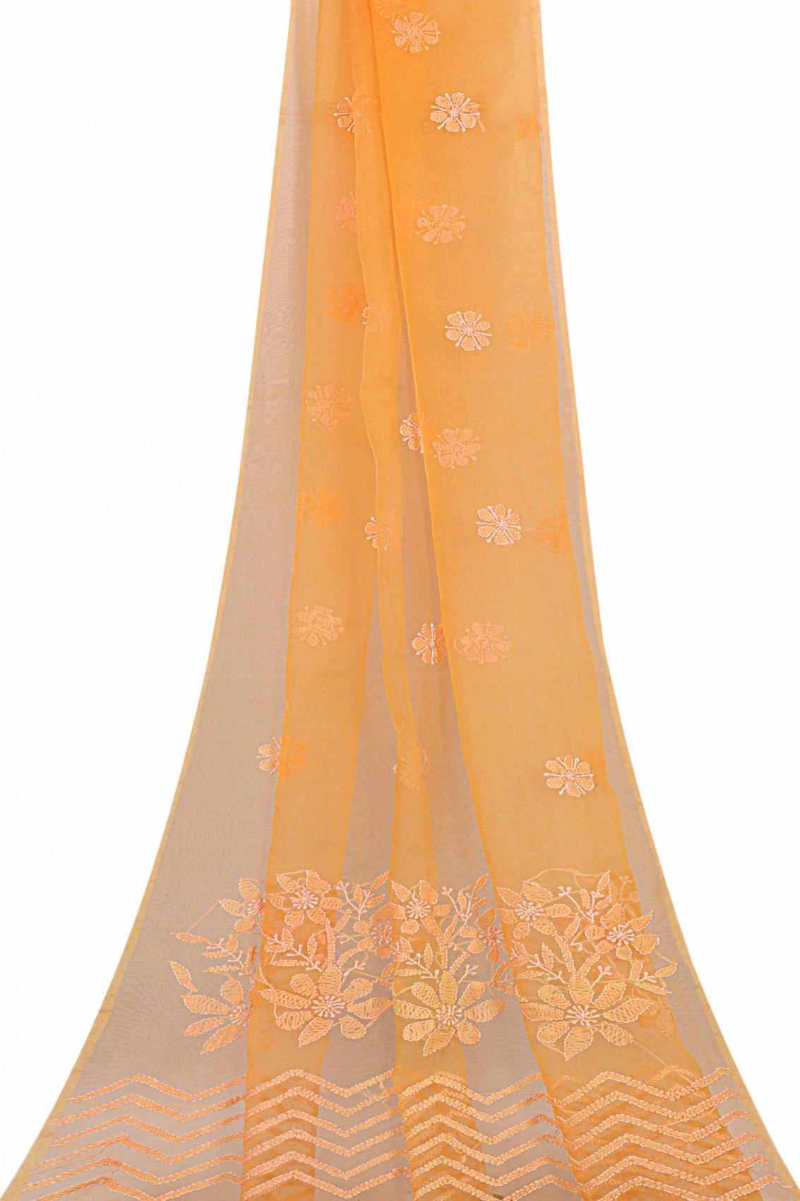 Ada Hand Embroidered Orange Chanderi Lucknowi Chikankari Dupatta A604870