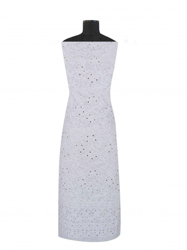 Ada Hand Embroidered White Georgette Lucknowi Chikankari Unstitched Kurta Dupatta Set with Muqaish Work  01A227531