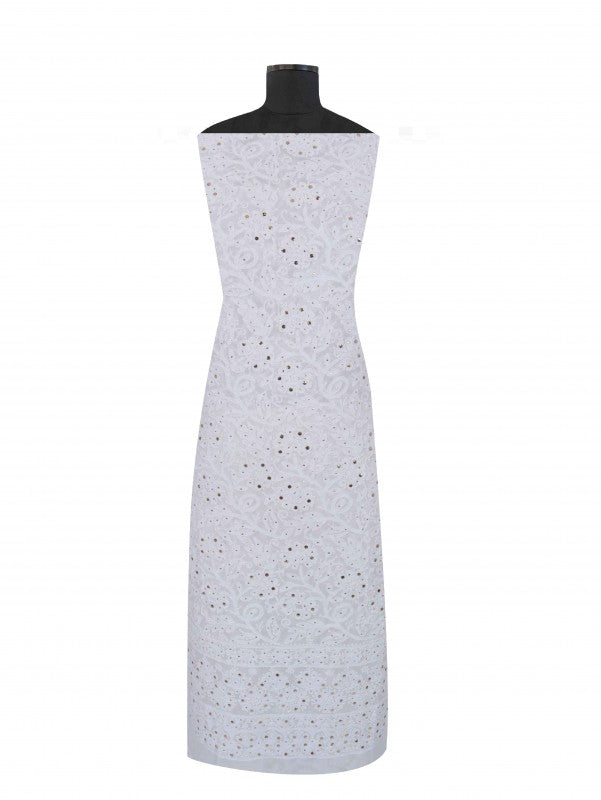 Ada Hand Embroidered White Georgette Lucknowi Chikankari Unstitched Kurta Dupatta Set with Muqaish Work  01A227531