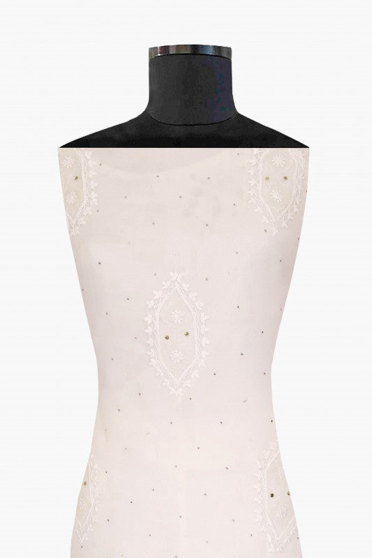 Ada Hand Embroidered Off White Organza Lucknowi Chikan Unstitched Kurta Piece With Muqaish Work A517580