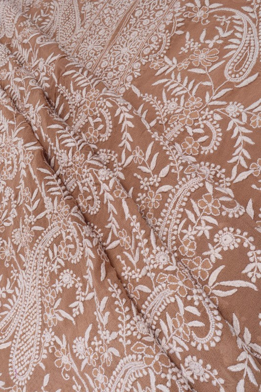 Ada Hand Embroidered Fawn Pure Georgette Lucknowi Chikan Unstitched Suit Piece A360354