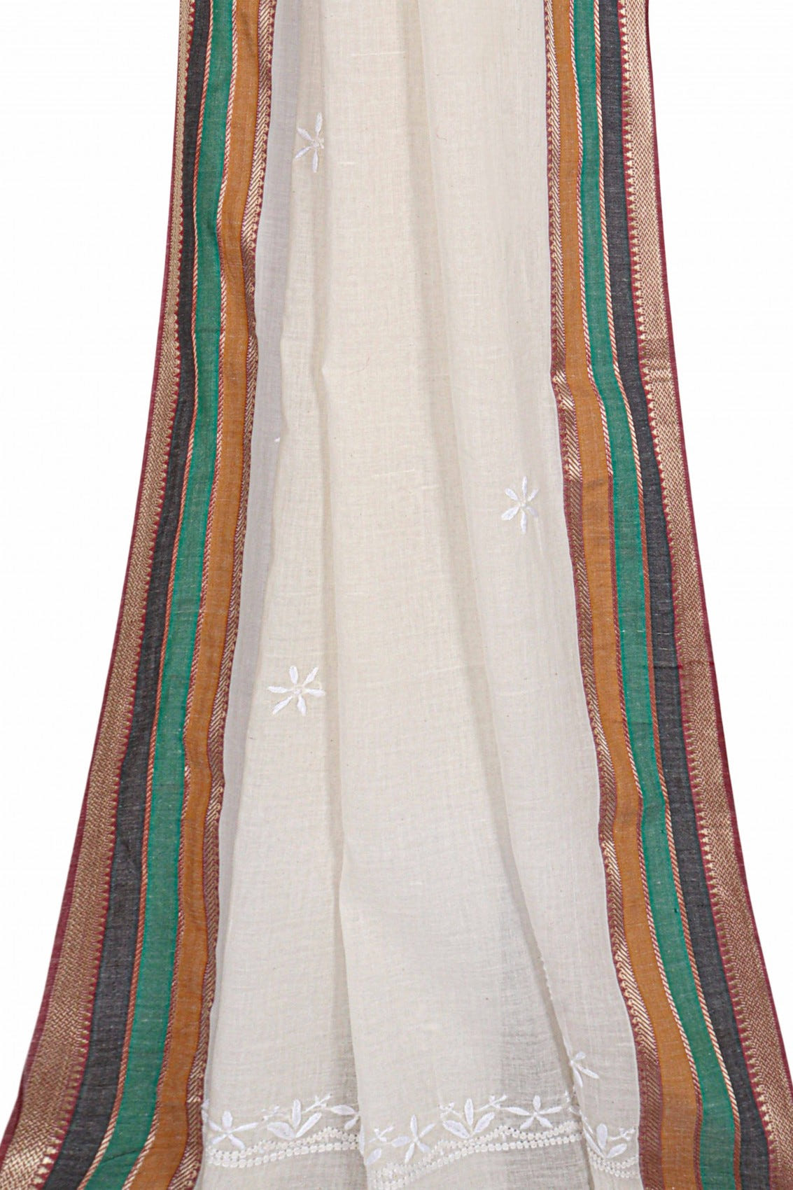 Ada Hand Embroidered Off White Chanderi Lucknowi Chikankari Dupatta A372341