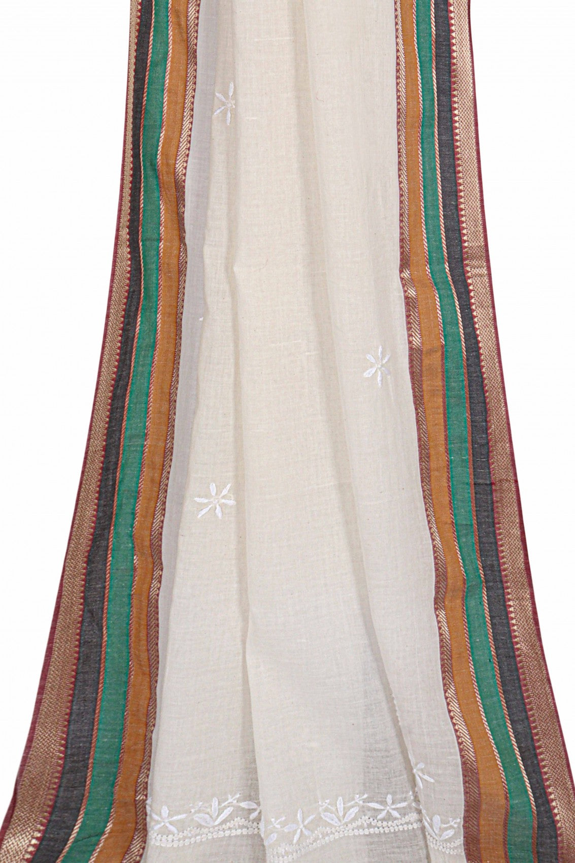Ada Hand Embroidered Off White Chanderi Lucknowi Chikankari Dupatta A372341
