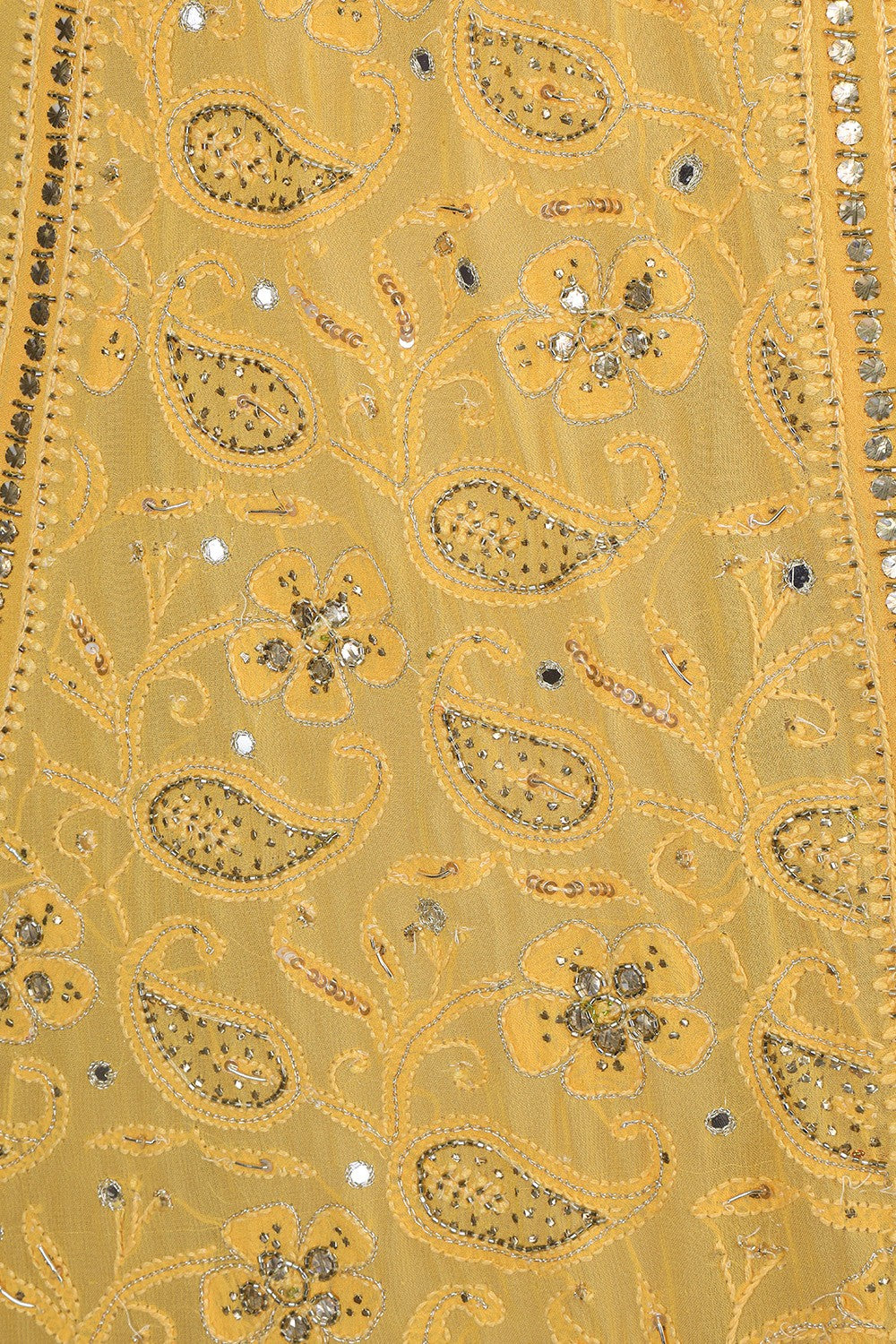Ada Hand Embroidered Dandelion Yellow Pure Georgette Lucknowi Chikankari Lehenga Set With Muqaish Work– A20700