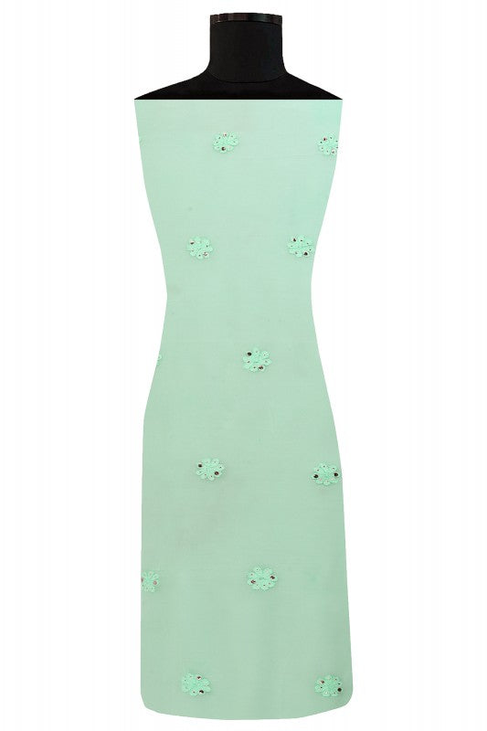 Ada Hand Embroidered Sea Green Pure Georgette Lucknowi Chikan Unstitched Kurta Dupatta Set With Muqaish Work- A561303