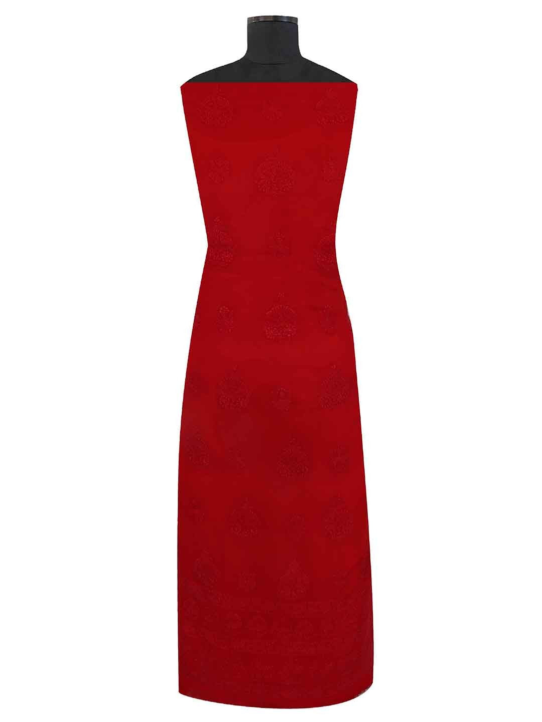 Ada Hand Embroidered Red Georgette Lucknowi Chikan Unstitched Kurta Piece A601224