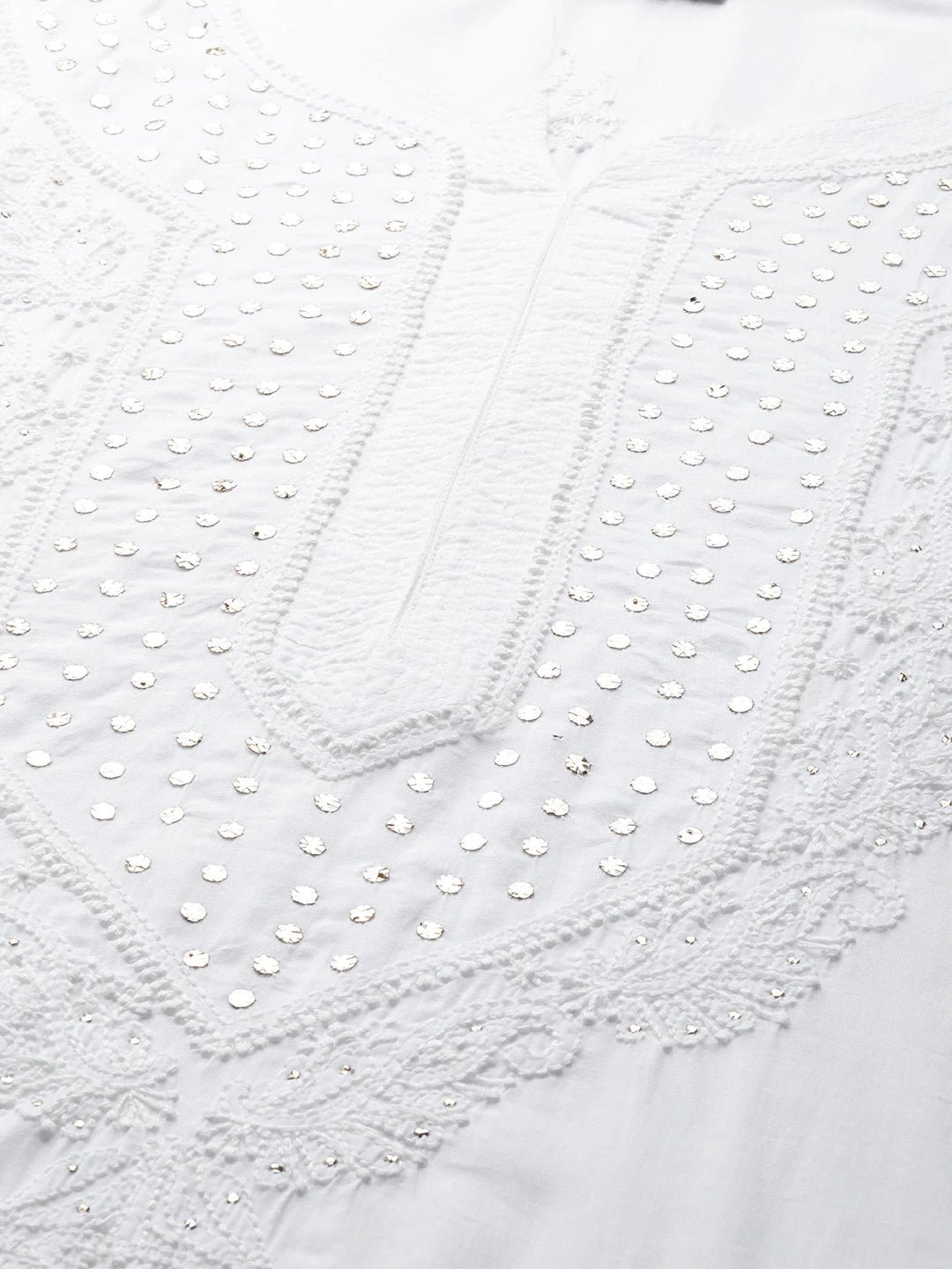 Ada Hand Embroidered White Cotton Lucknowi Chikankari Straight  Kurta With Muqaish Work A100421
