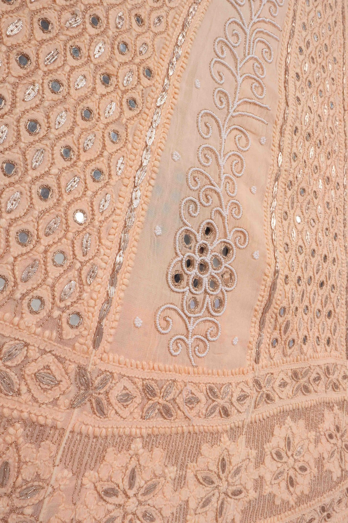 Ada Hand Embroidered Light Peach Georgette Lucknowi Chikankari Semi-Stitched Anarkali Kurta Dupatta Set With Gota Patti Work 01A135120