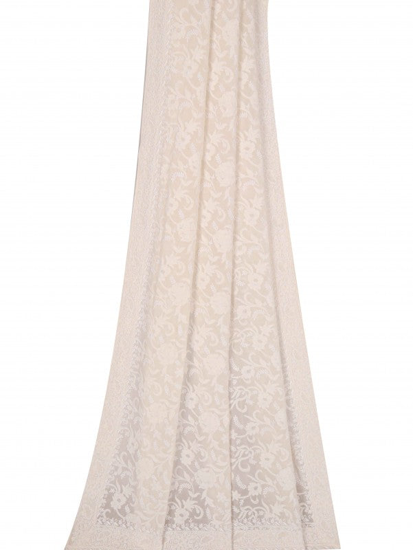 Ada Hand Embroidered Off White Pure Georgette Lucknowi Chikankari Dupatta A180538
