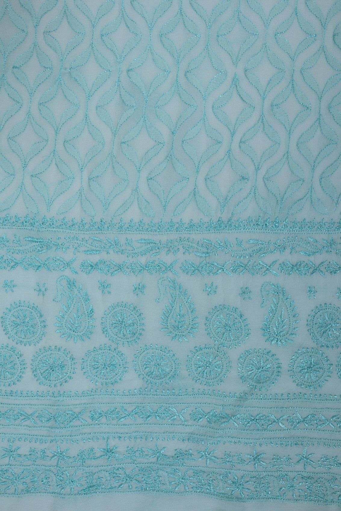 Ada Hand Embroidered Sea Green Georgette Lucknowi Chikankari Unstitched Kurta Dupatta Set A525503