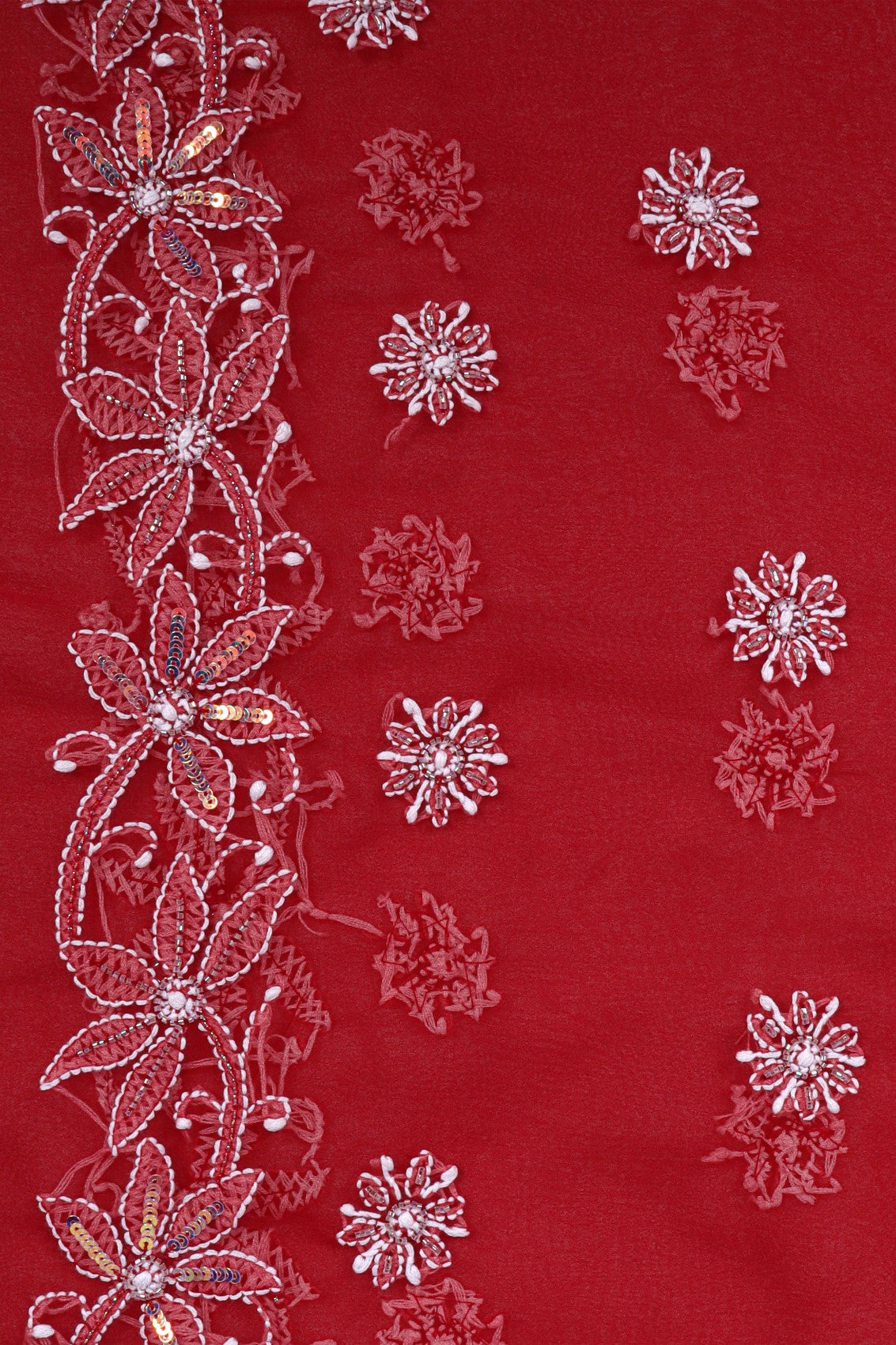 Ada Hand Embroidered Red Georgette Lucknowi Chikankari Saree/Blouse With Cutdana Work 01A194046