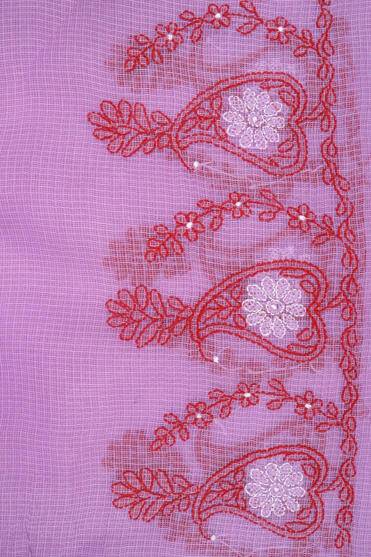 Ada Hand Embroidered Mauve Kota Lucknowi Chikankari Saree With Blouse A208086