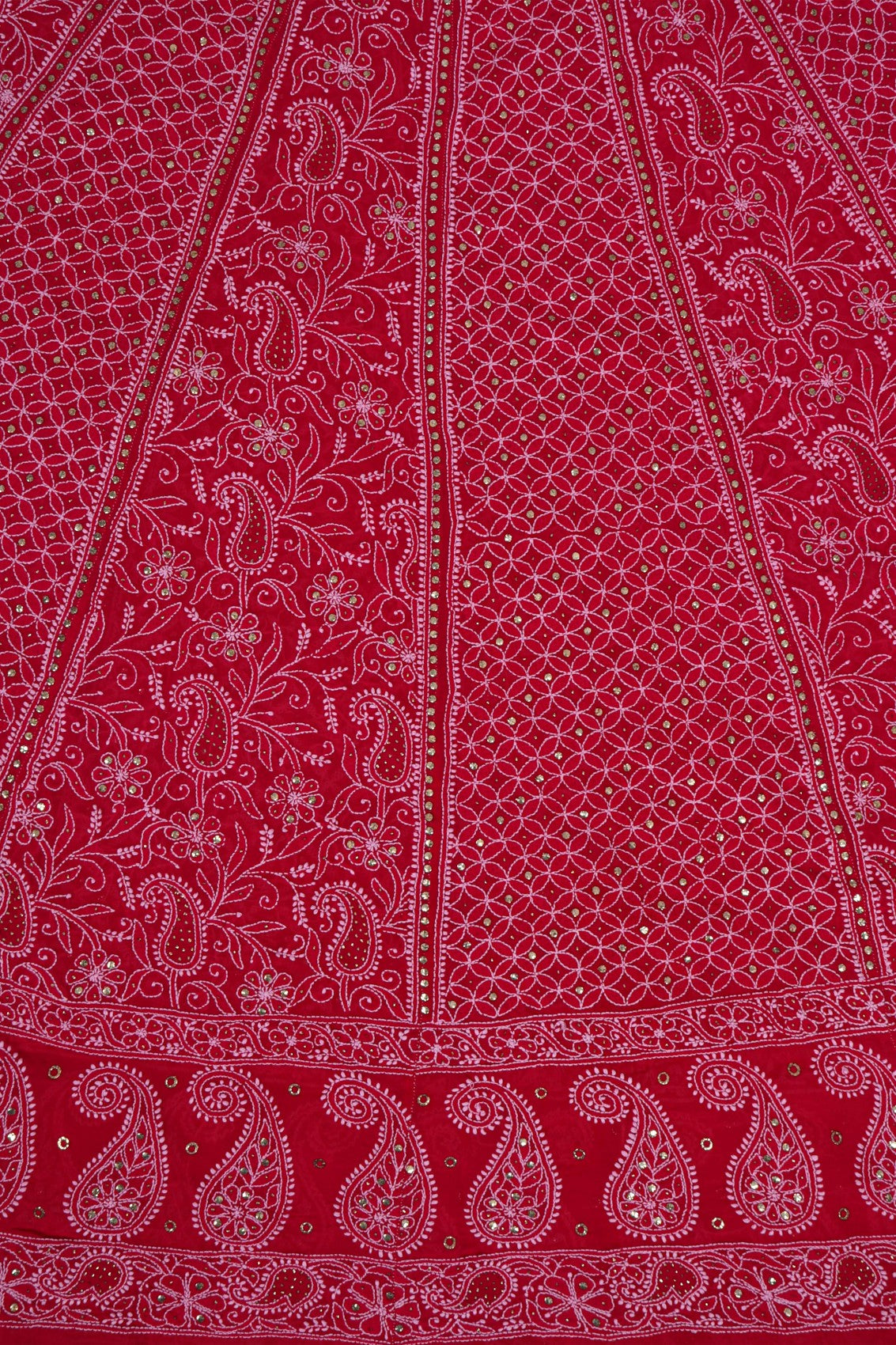 Ada Hand Embroidered Magenta Pure Georgette Lucknowi Chikankari Lehenga Skirt (only skirt) With Muqaish Work 01A149902