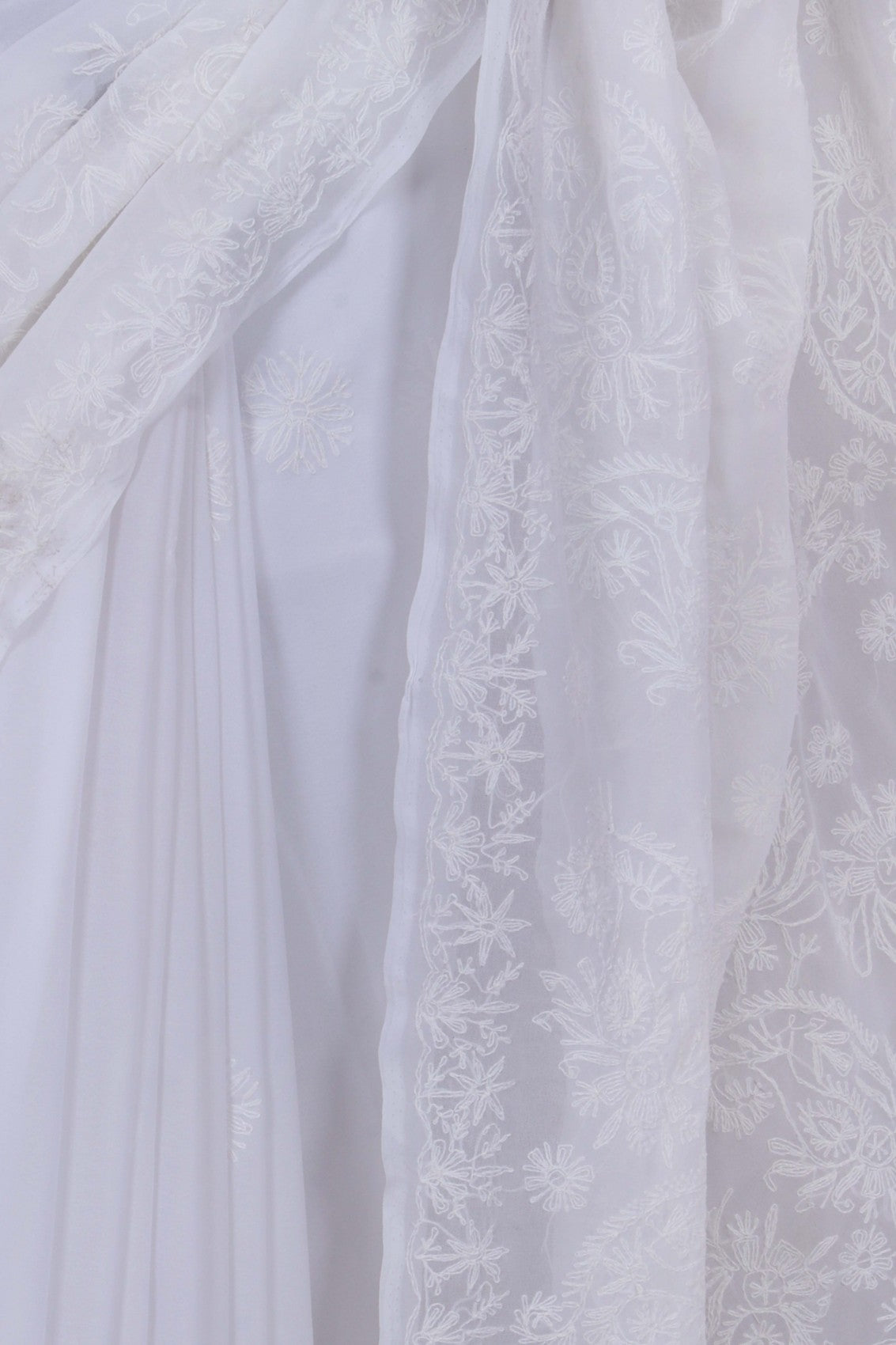 Ada Hand Embroidered White Georgette Lucknowi Chikankari Saree With Blouse A119578