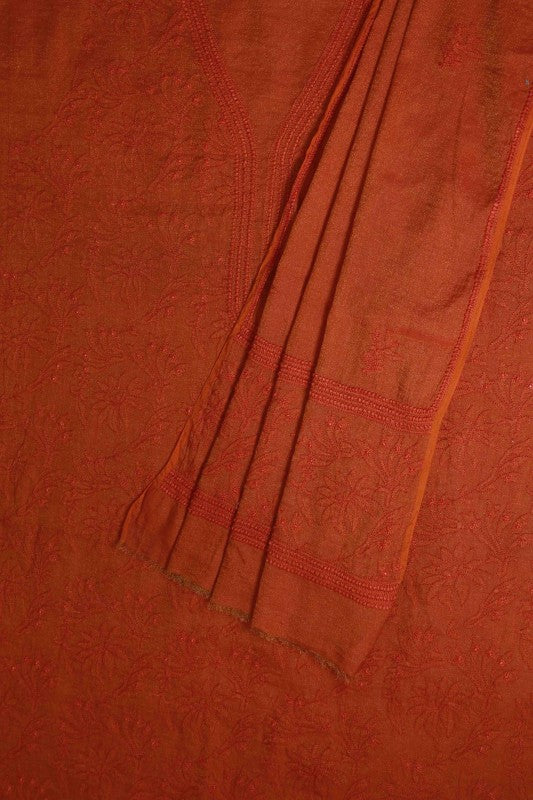 Ada Hand Embroidered Rust Tissue Lucknowi Chikan Unstitched Kurta Dupatta Set-A62147