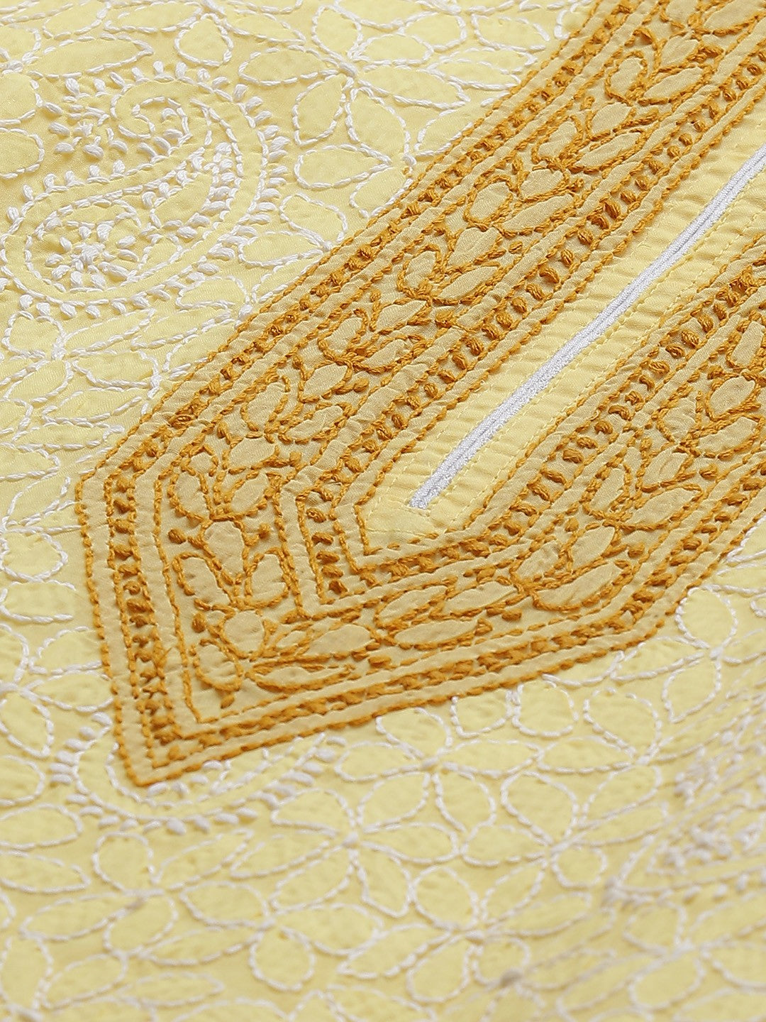 Ada Hand Embroidered Yellow Cotton Lucknowi Chikankari Straight Kurta A411134