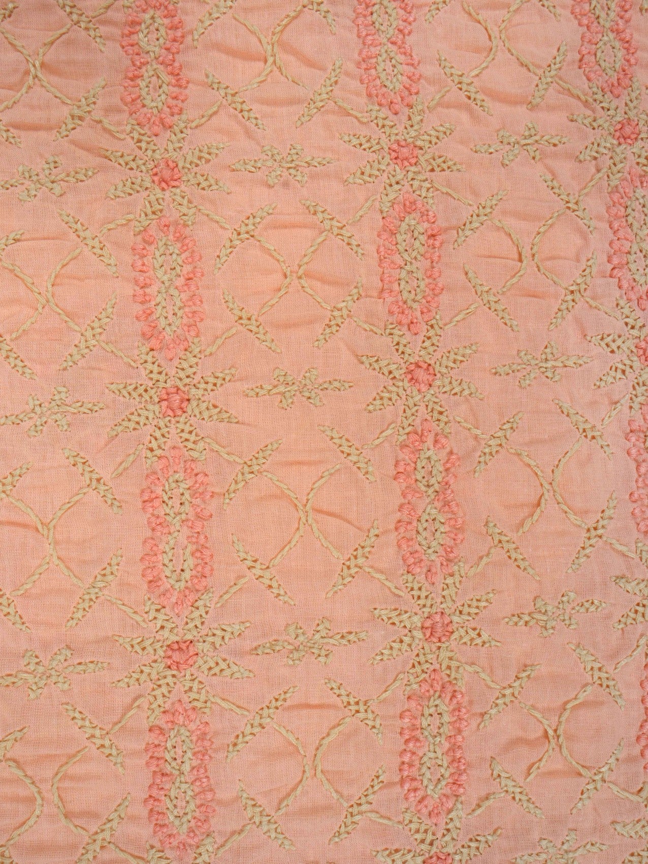 Ada Hand Embroidered Peach Cotton Lucknowi Chikankari Unstitched Suit Piece With Zari Work A466977