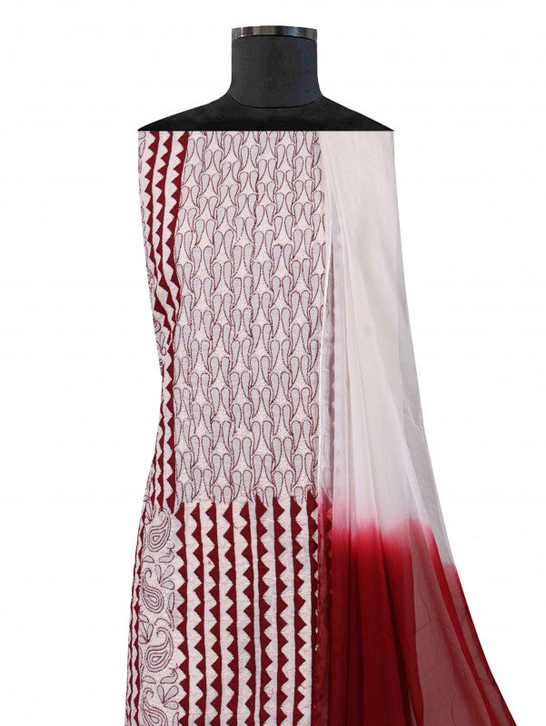 Ada Hand Embroidered White Cotton Lucknowi Chikankari Unstitched Suit Piece 01A215215