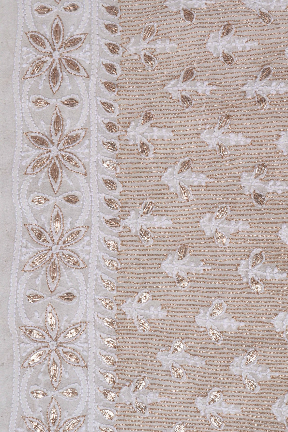 Ada Hand Embroidered White Pure Georgette Lucknowi Chikankari Lehenga Set With Gota Patti Work 01A162841