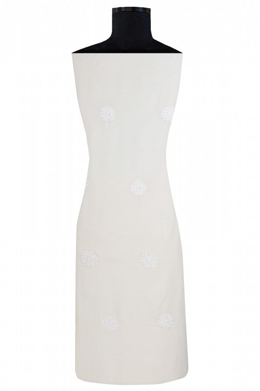 Ada Hand Embroidered White Pure Georgette Lucknowi Chikan Unstitched Kurta Piece- A505478