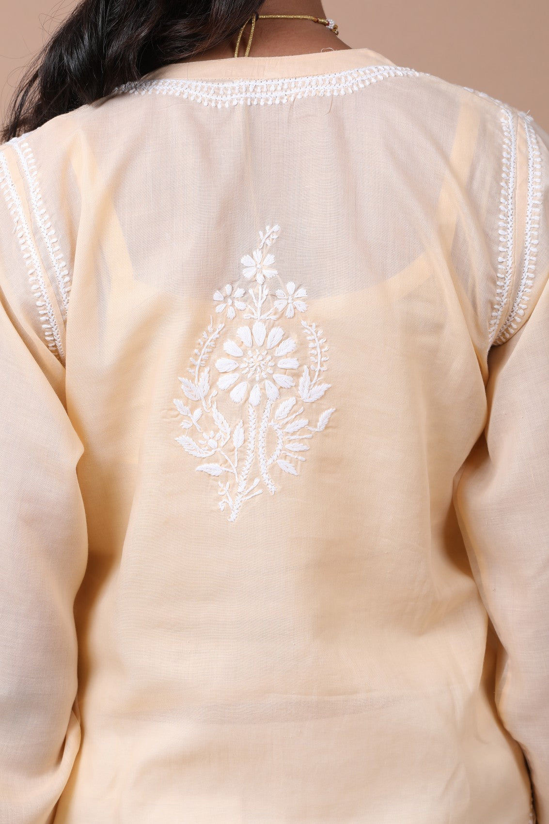 Ada Hand Embroidered Fawn Cotton Lucknowi Chikankari Straight Kurta A582030