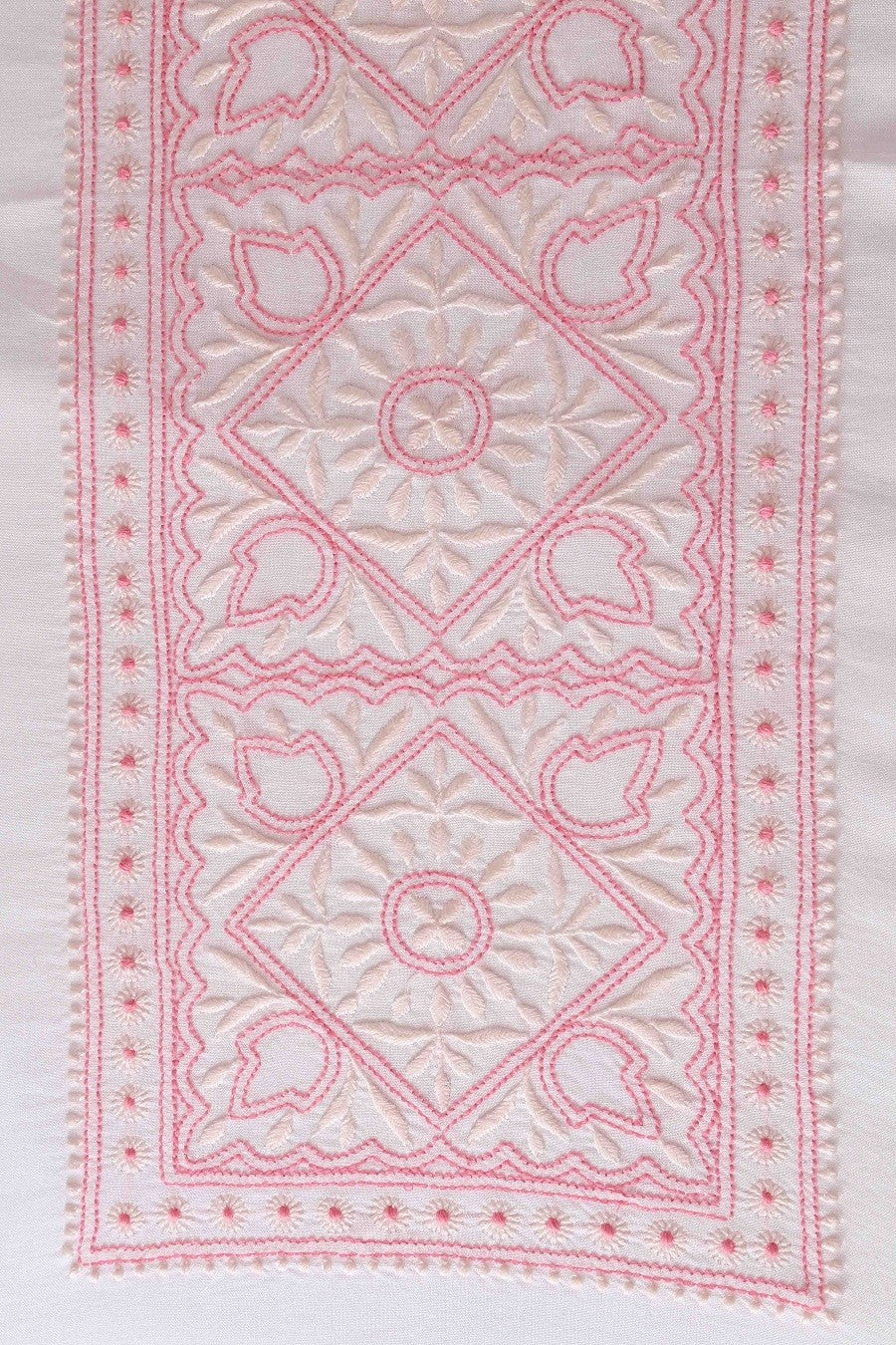 Ada Hand Embroidered White Cotton Lucknowi Chikankari Table Cover A220547