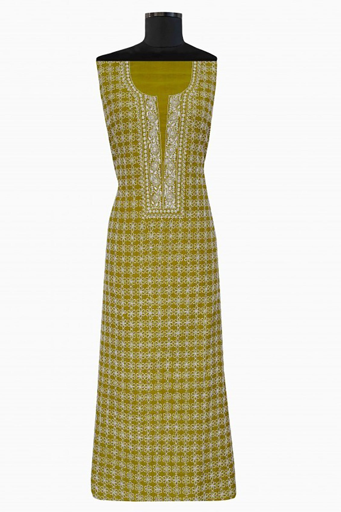 Ada Hand Embroidered Olive Green Khadi Chikankari Unstitched Suit Piece With Muqaish Work A454744