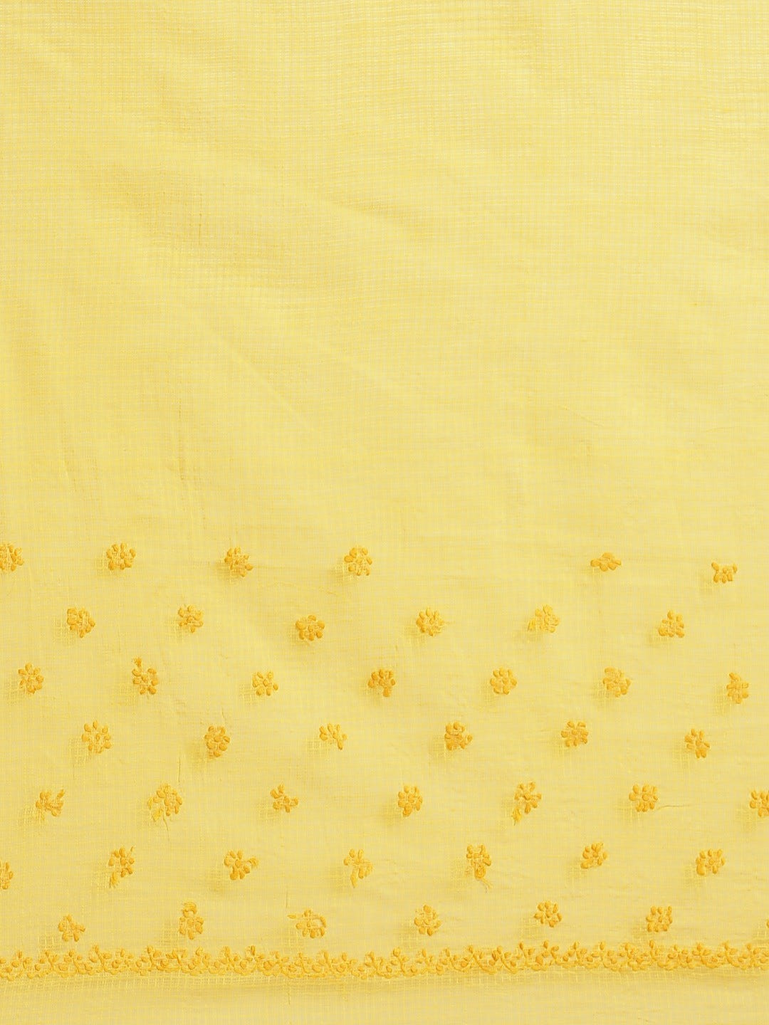 Ada Hand Embroidered Yellow Kota Lucknow Chikan Saree With Blouse- A311111