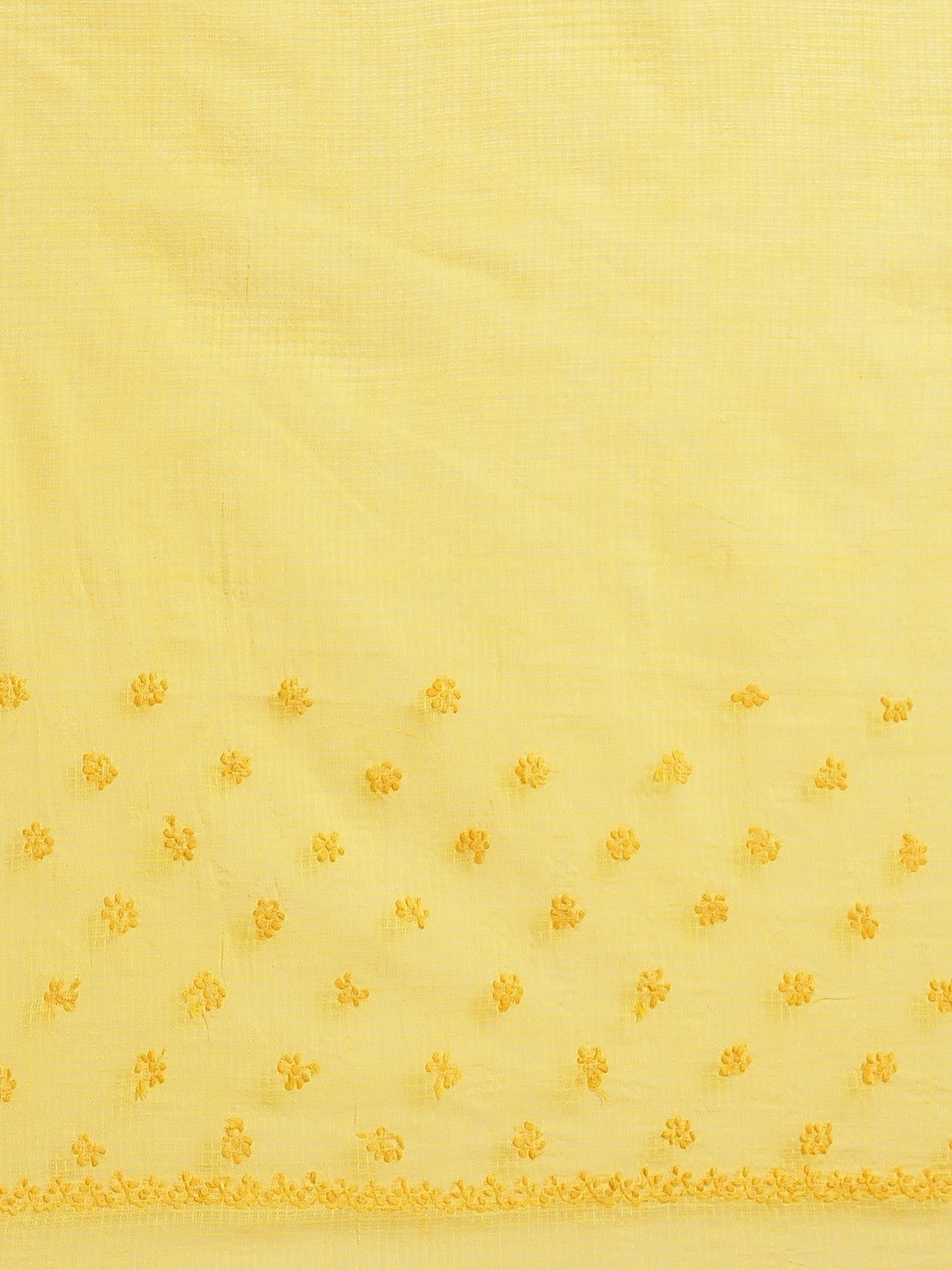 Ada Hand Embroidered Yellow Kota Lucknow Chikan Saree With Blouse- A311111