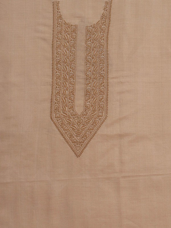 Ada Hand Embroidered Natural Fawn Moonga Silk Lucknowi Chikankari Unstitched Men's Kurta Piece 01A5445