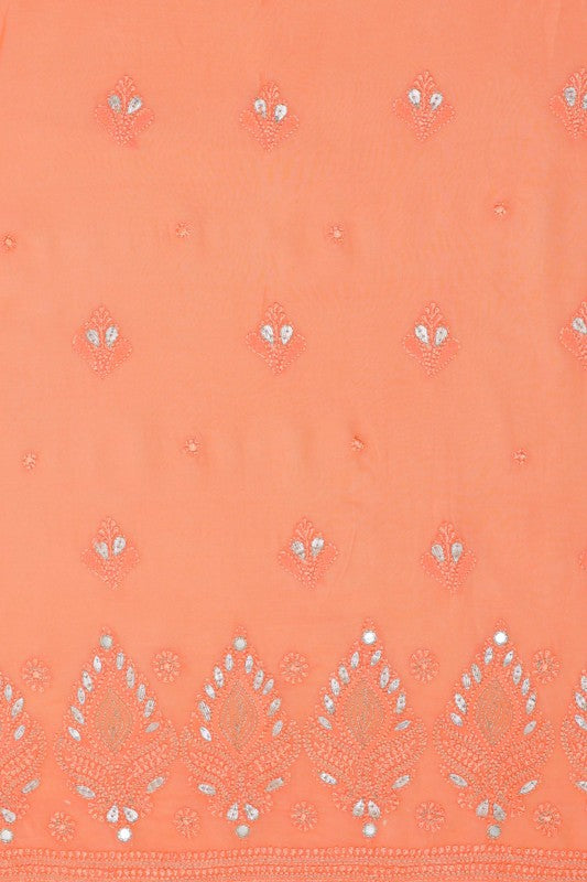 Ada Hand Embroidered Peach Georgette Chikan Unstitched Kurta Piece with Gota Patti Work A545635