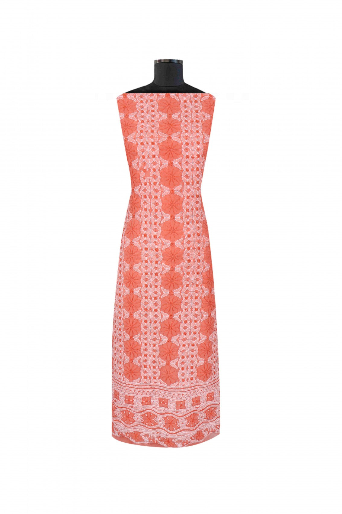 Ada Hand Embroidered Peach Georgette Lucknowi Chikankari Unstitched Suit Piece 01A151212
