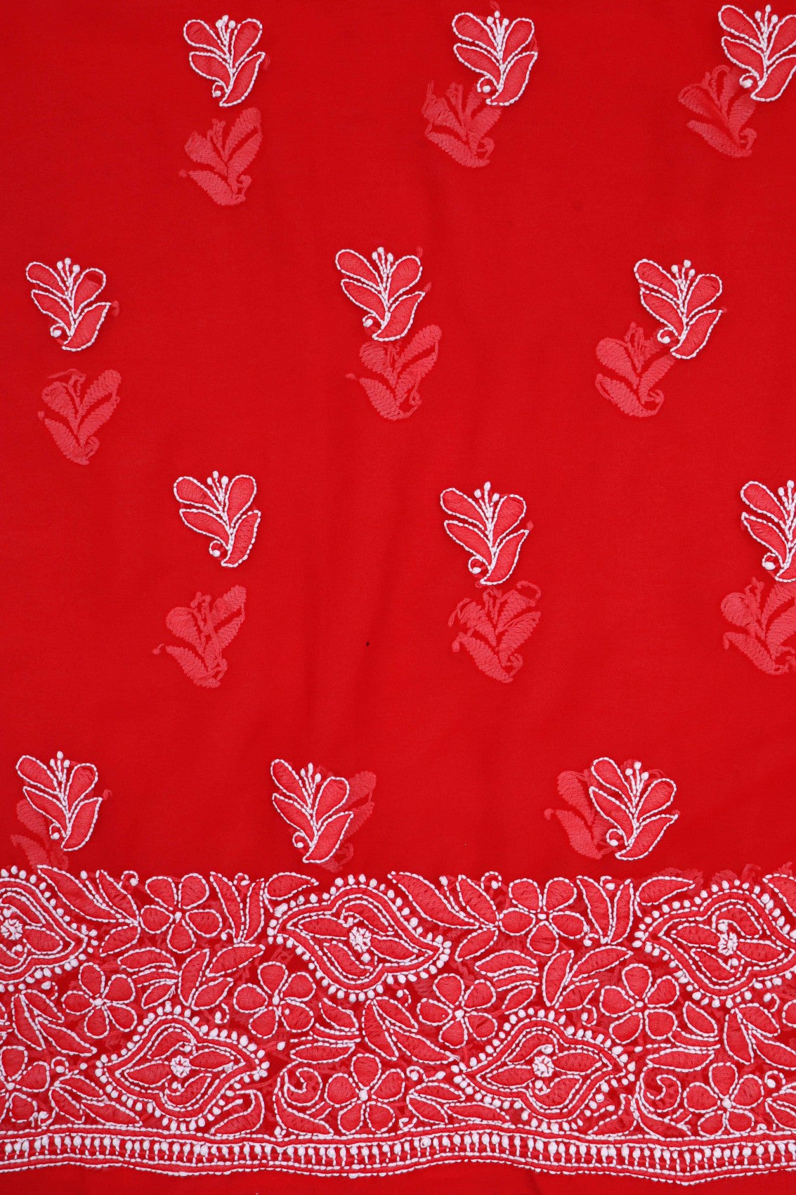 Ada Hand Embroidered Red Georgette Lucknowi Chikankari Unstitched Suit Piece With Pearl Work 01A146081
