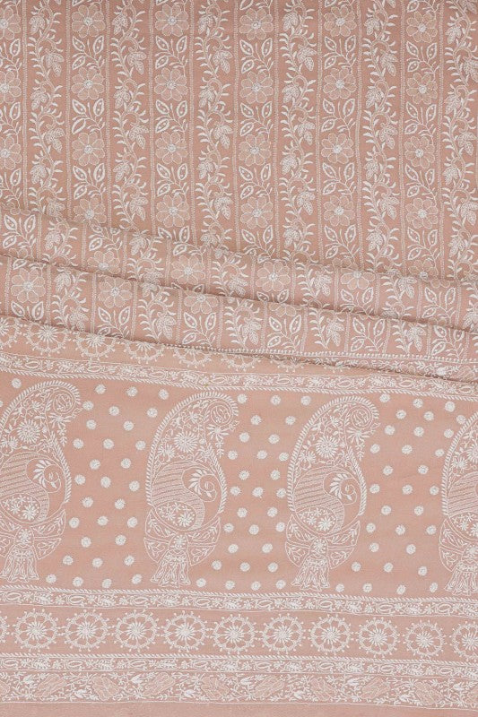 Ada Hand Embroidered Onion Pink Pure Georgette Lucknowi Chikan Unstitched Suit Piece A37008