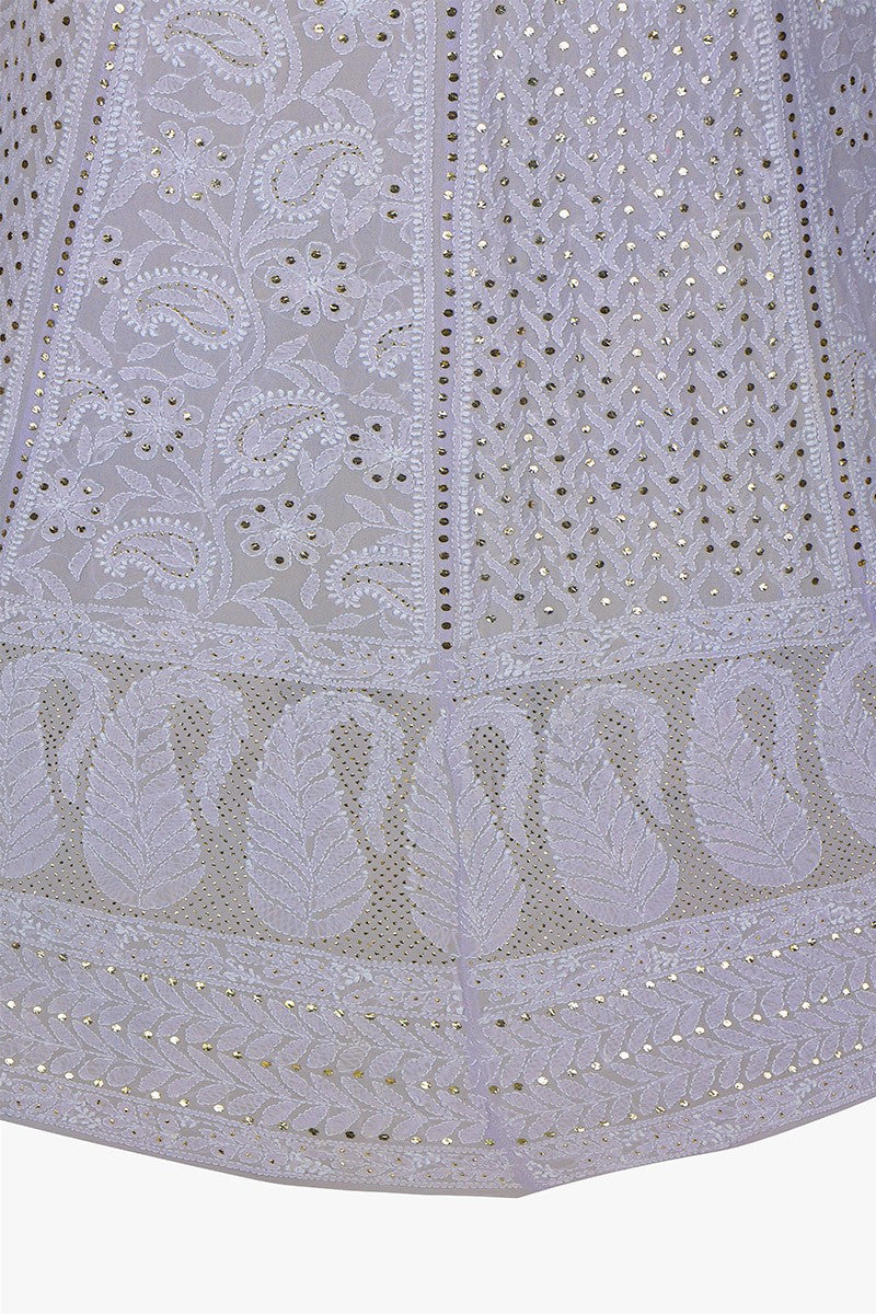 Ada Hand Embroidered Lilac Mauve Pure Georgette Lucknowi Chikankari Unstitched Lehenga Skirt (Only Skirt) With Muqaish Work A444549