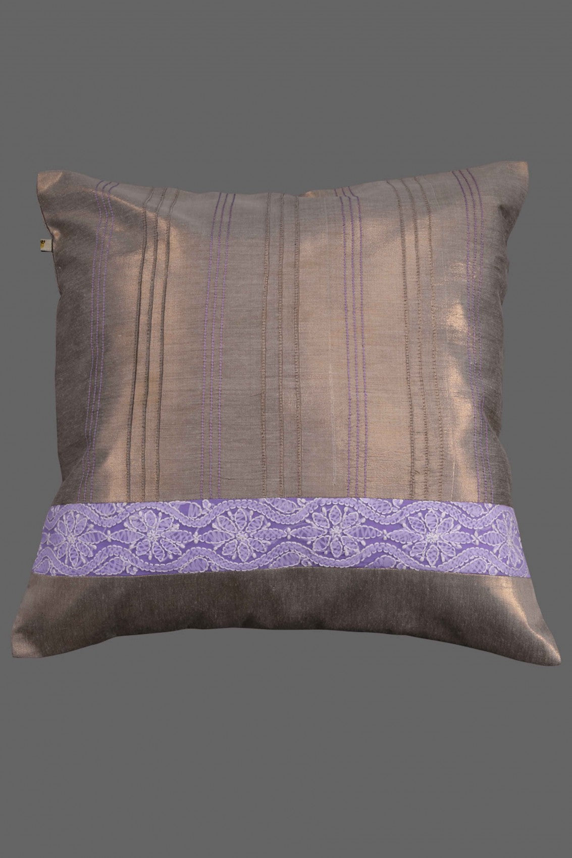 Ada Hand Embroidered Golden Brown Cotton Lucknow Chikankari Cushion Cover 01A44977