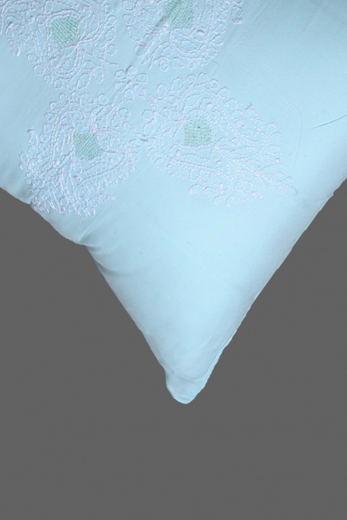 Ada Hand Embroidered Sky Blue Cotton Lucknowi Chikankari Cushion Cover Set of 2 01A122091