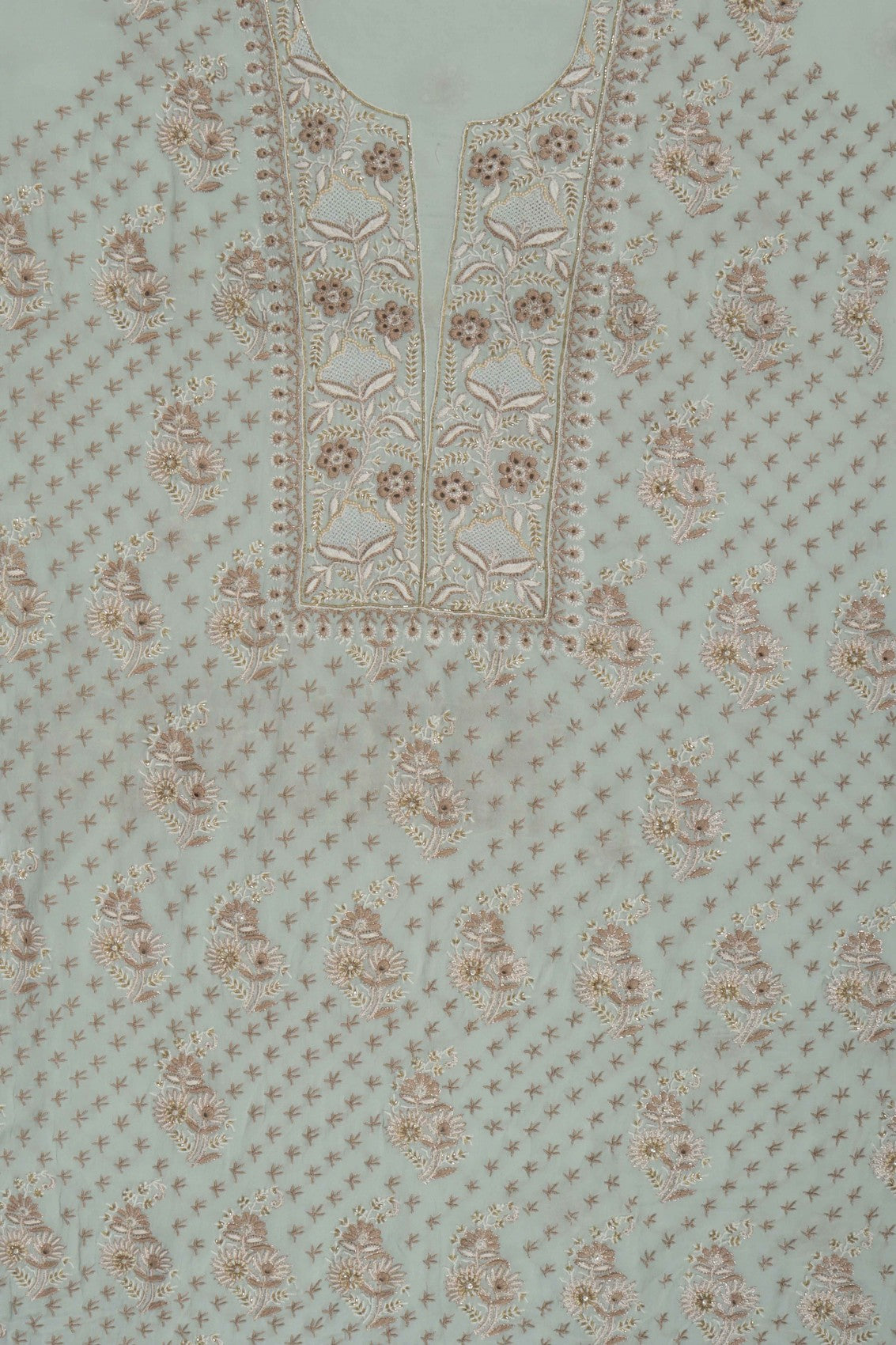 Ada Hand Embroidered Pastel Grey Pure Georgette Lucknowi Chikankari Unstitched Suit Piece With Cutdana Work A178232