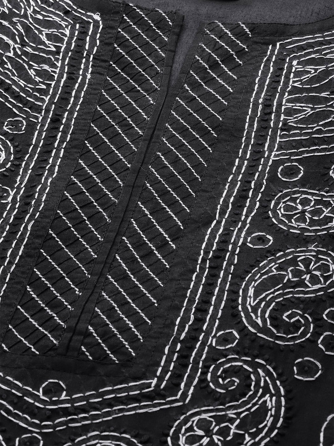 Ada Hand Embroidered Black Cotton Lucknow Chikan Straight Kurta A237205
