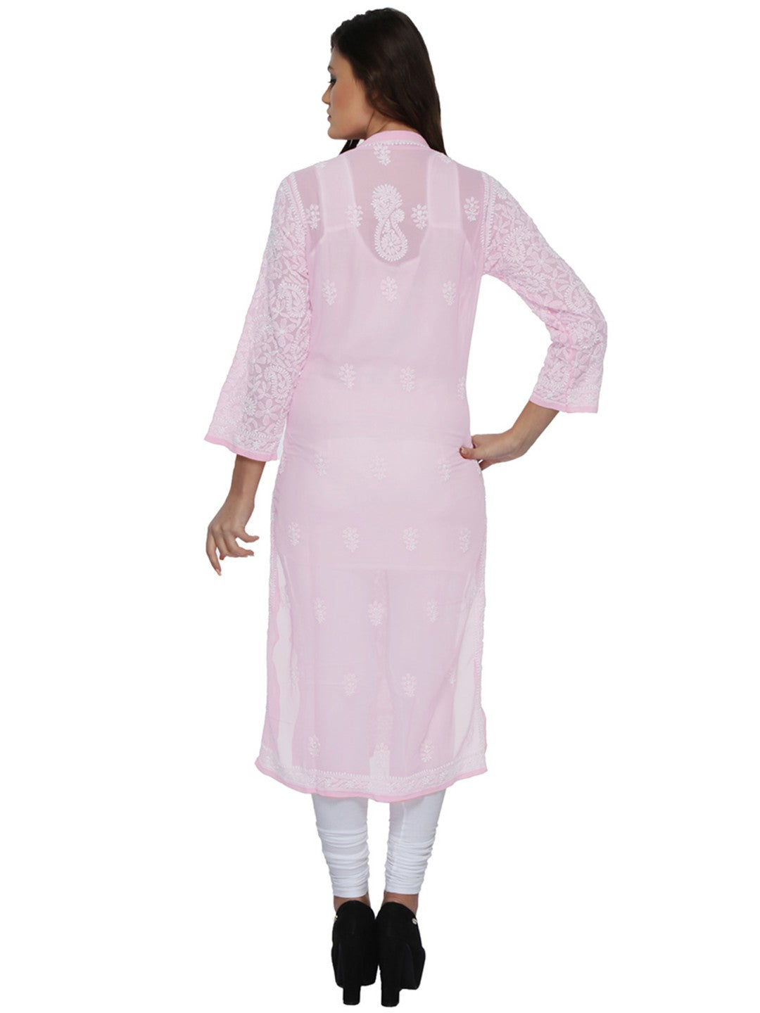 Ada Hand Embroidered Pink  Georgette Lucknowi Chikankari Straight Kurta A158894