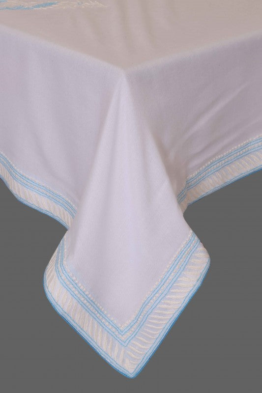 Ada Hand Embroidered White Cotton Lucknowi Chikankari Table Cover A220548