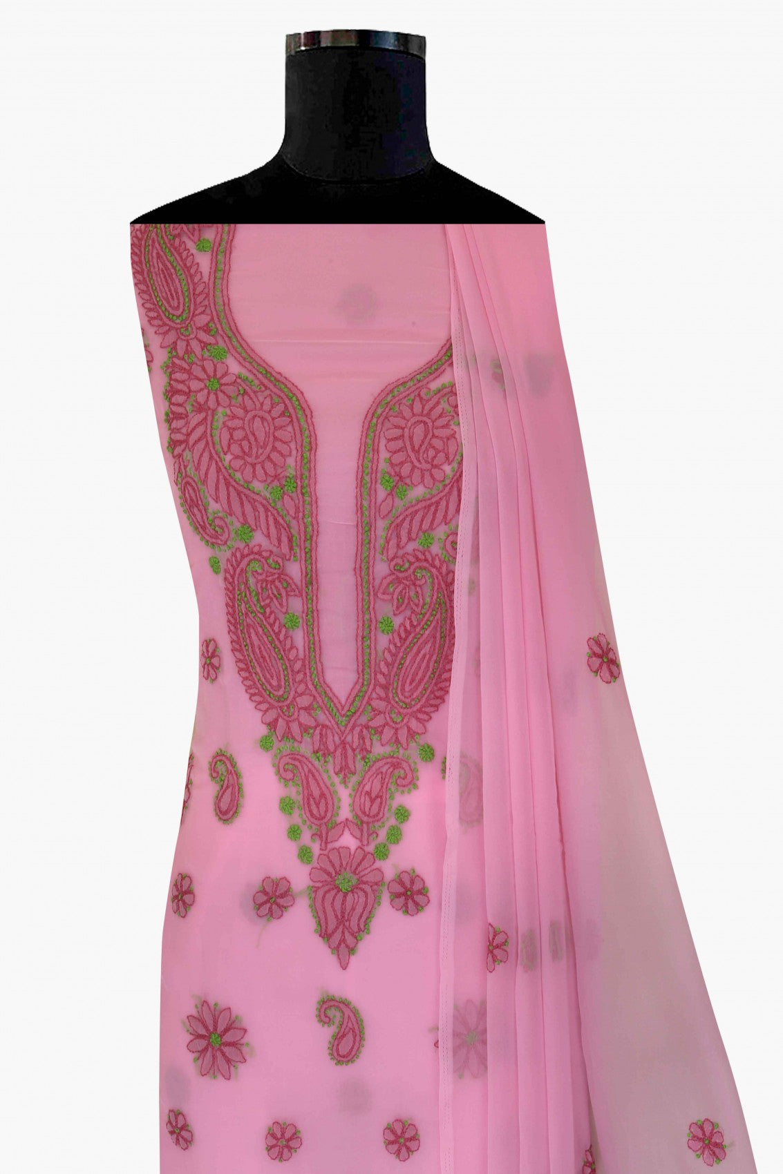 Ada Hand Embroidered Pink Georgette Lucknowi Chikankari Unstitched Suit Piece A211195
