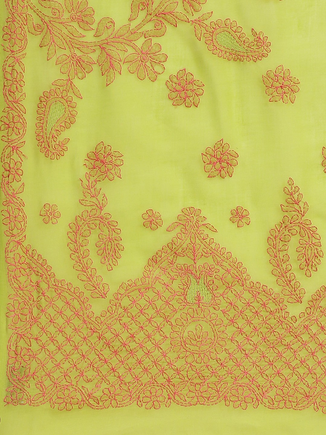 Ada Hand Embroidered Green Cotton Lucknow Chikan Saree With Blouse-A311220