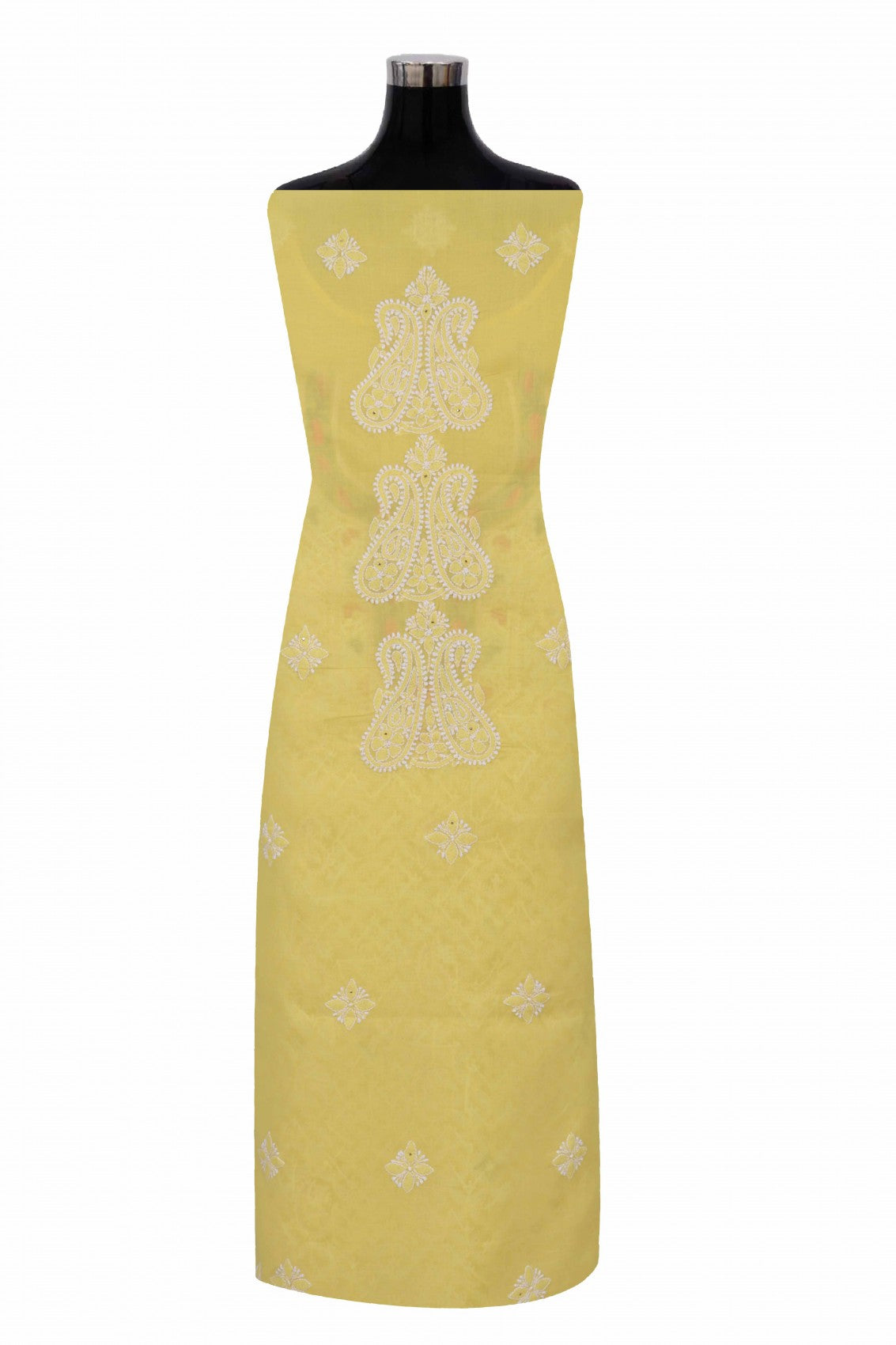 Ada Hand Embroidered Yellow Cotton Lucknowi Chikan Unstitched Suit Piece With Muqaish work 01A204436
