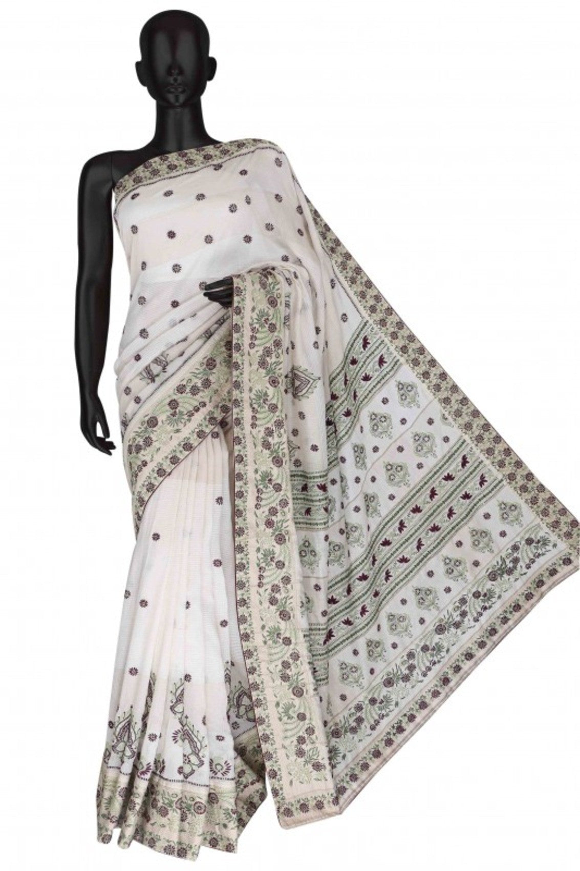 Ada Hand Embroidered Cream Chanderi Lucknowi Chikankari Saree With Blouse A91757