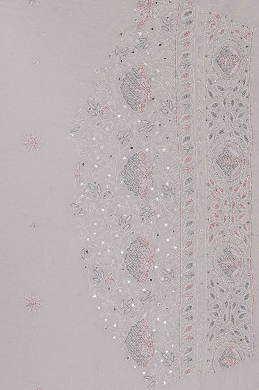 Ada Hand Embroidered White Pure Georgette Lucknowi Chikankari Saree With Blouse-A565718